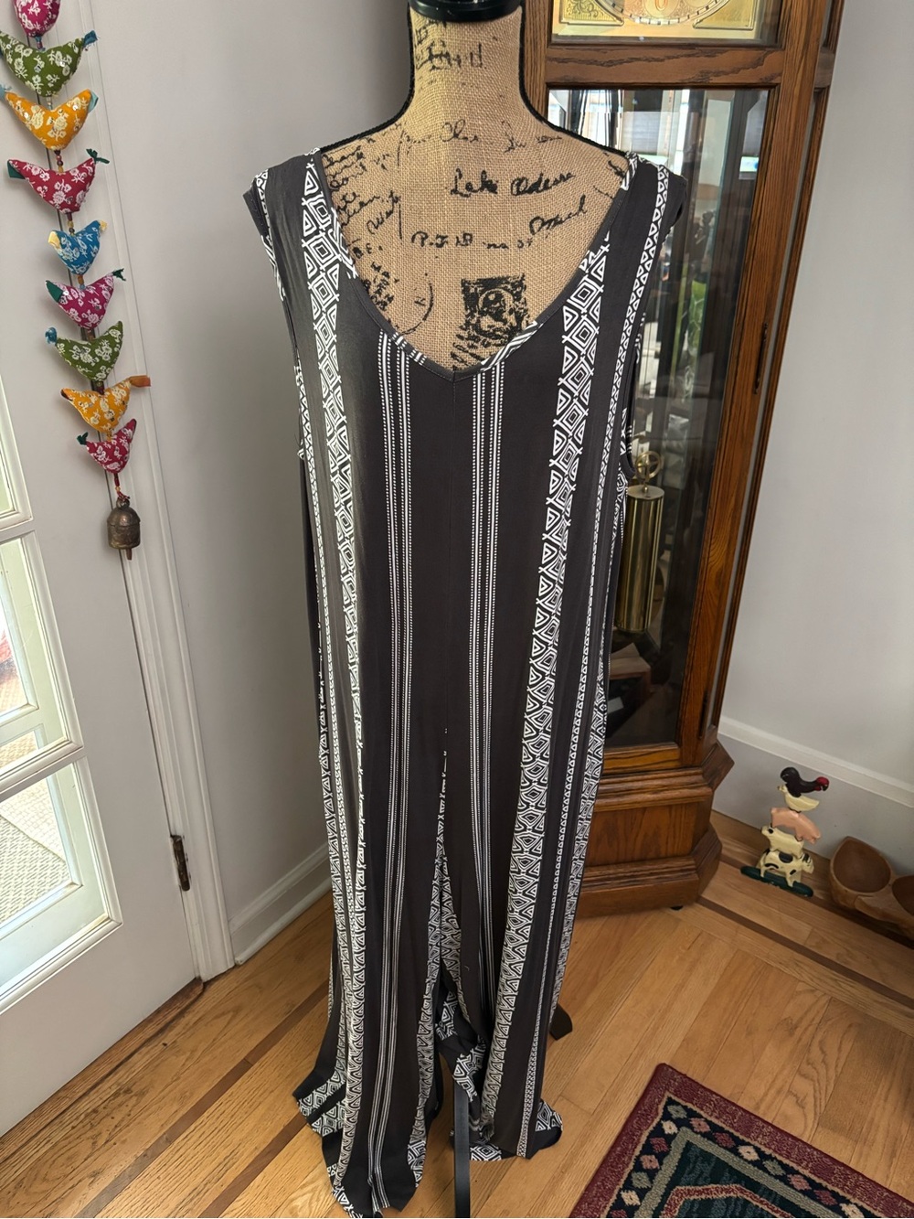 LuLaRoe Black and White Vertical Stripe V-Neck Jumpsuit size XL